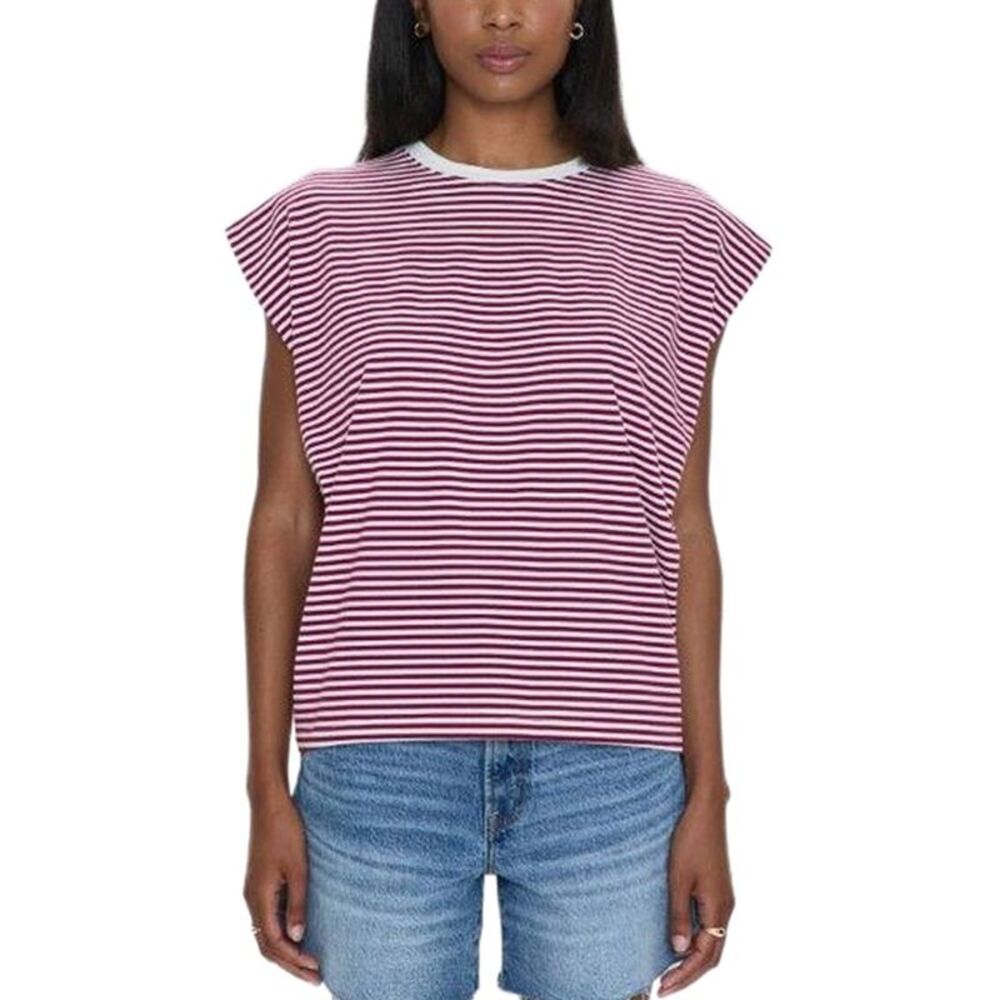 pistola Red and White Striped Cap Sleeve Tee